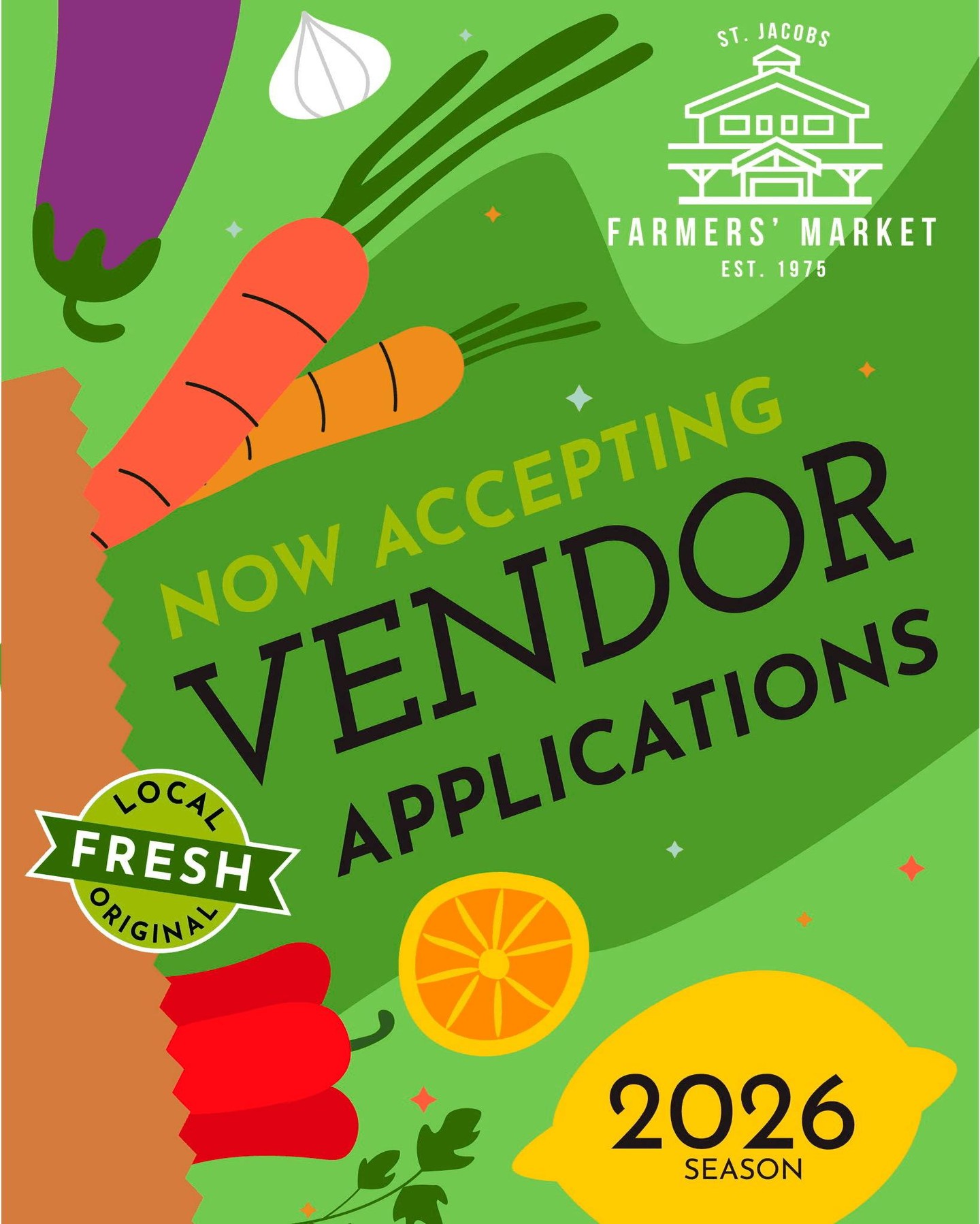 🌾 Calling all growers, makers, and creators! 🍅🌻 
Applications for the 2026 season are officially OPEN 🎉

If you’ve been thinking “maybe this year,” what’s stopping you from taking a chance on you! 
We have many different programs to fit your schedule from outdoor seasonal, daily vending, artisanal passes, and a young entrepreneur program. If you cultivate delicious produce, craft artisanal goods, or bring unique creations to life, this is your invitation to become a part of our vibrant community. We’re looking for vendors with great products, big personality, and serious hustle. Get your application in, secure your place, and let’s make this season a good one.
 
Our vending prices start at $58 with vending opportunities on Tuesdays (mid-June to Labour Day), Thursdays and Saturdays all year around. 

Whether you are looking for more flexible choice or hoping to build your local brand at the market, we’ve got an option that works for you!

Comment APPLY for further details.