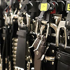 A display filled with leather belts by Raghav and Brothers 