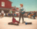 Image of a Mennonite Busker playing acoustic guitar outside at St. Jacobs Farmers' Market