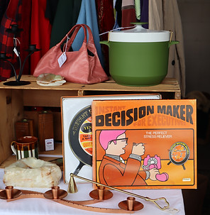 A table with vintage items at St. Jacobs Market Open Air Antique Fair 
