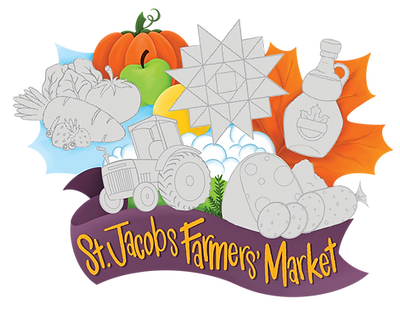 St. Jacobs Farmers Market 50th Anniversary Collectable Sticker Background Sticker with spaces to add collected stickers